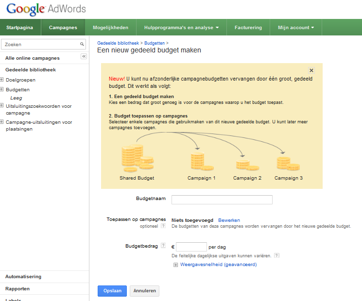 Adwords Gedeelde Budgetten
